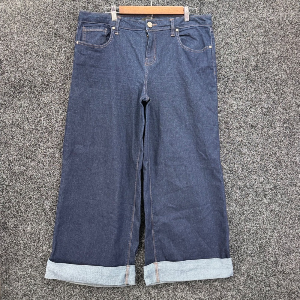 1822 Denim Wide Leg Cuffed Jeans Dark Wash Blue Size 16 High Rise Repreve